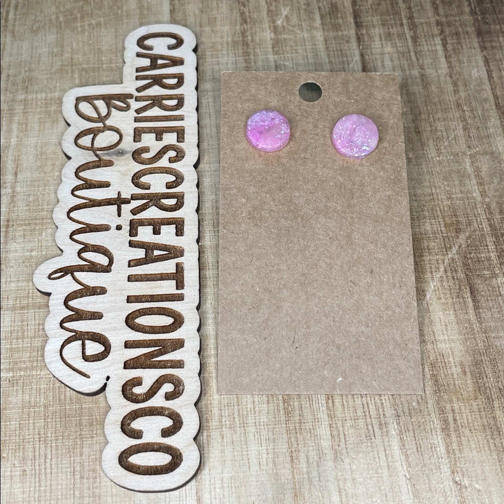 Pink Iridescent Glitter Stud Earrings